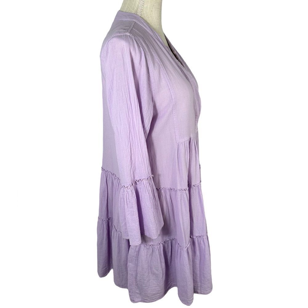 Devotion TWINS Lavender Purple Ella Tiered 3/4 Sleeve Boho Mini Dress - Picture 4 of 8